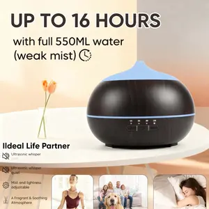 Smart Wood Grain Diffuser 550ml Aroma Cool Mist Humidifier with Remote Control Custom Timer for Large Spaces US Plug 7 Ambient Lights 4 Timer Settings Ultra-fine Mist Waterless Auto-off Function