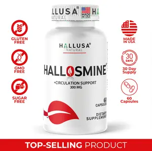 HALLUSA NATURAL HALLOSMINE 300 Mg Diosmin Circulation 60 Capsules Gluten-Free Organic GMO-Free Sugar-Free Supplement for Healthy Circulation & Veins Health Made in USA Dietary