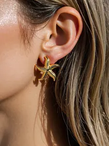 Stainless Steel Starfish Earrings for Women, Casual Jewelry for Vacation Holiday Party, Unique Design Accessory for Daily Wear, Unique Starfish Shape, Stainless Steel Material, Trendy Fashionable Accessories