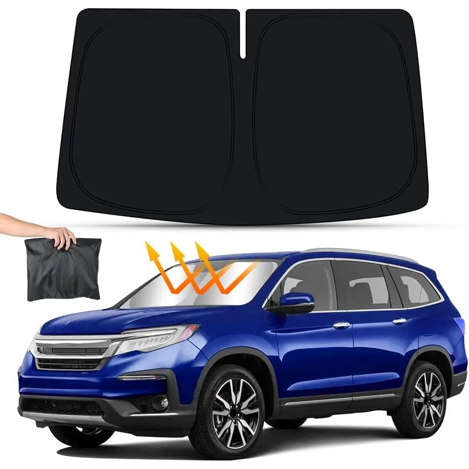 Custom Fit Car Front Windshield Sun Shade for Honda Pilot 2016-2021 2022, Double-Layer Double Thickness Material, Elastic Memory Wire, Foldable Reflective Insulation Sun Protection Auto Interior Accessory, Easy Install And Store