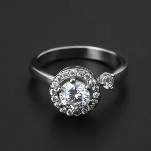 Rotatable decompression stress-relieving snowflake pinwheel Moissanite Halo Ring for Women with adjustable band 1CT 10*14MM D VVS1 Stackable 18K Gold Plated Lab-Created Hypoallergenic Wedding Engagement Anniversary Gift Fine Jewelry