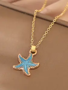 Ocean Style Starfish/Seashell Design Pendant Necklace, Charms Necklace for Women & Girls, Fashion Jewelry for Party, Daily Clothing Decor, Trendy All-match & Exquisite Jewelry for Birthday Gift