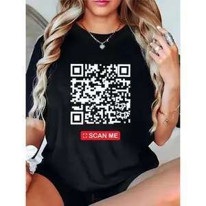 Women's Black T-Shirt with White QR Code & Red "SCAN ME" Graphic, Casual Fun Tee for Daily Wear, Parties, Trendy Streetwear for Ladies & Teens