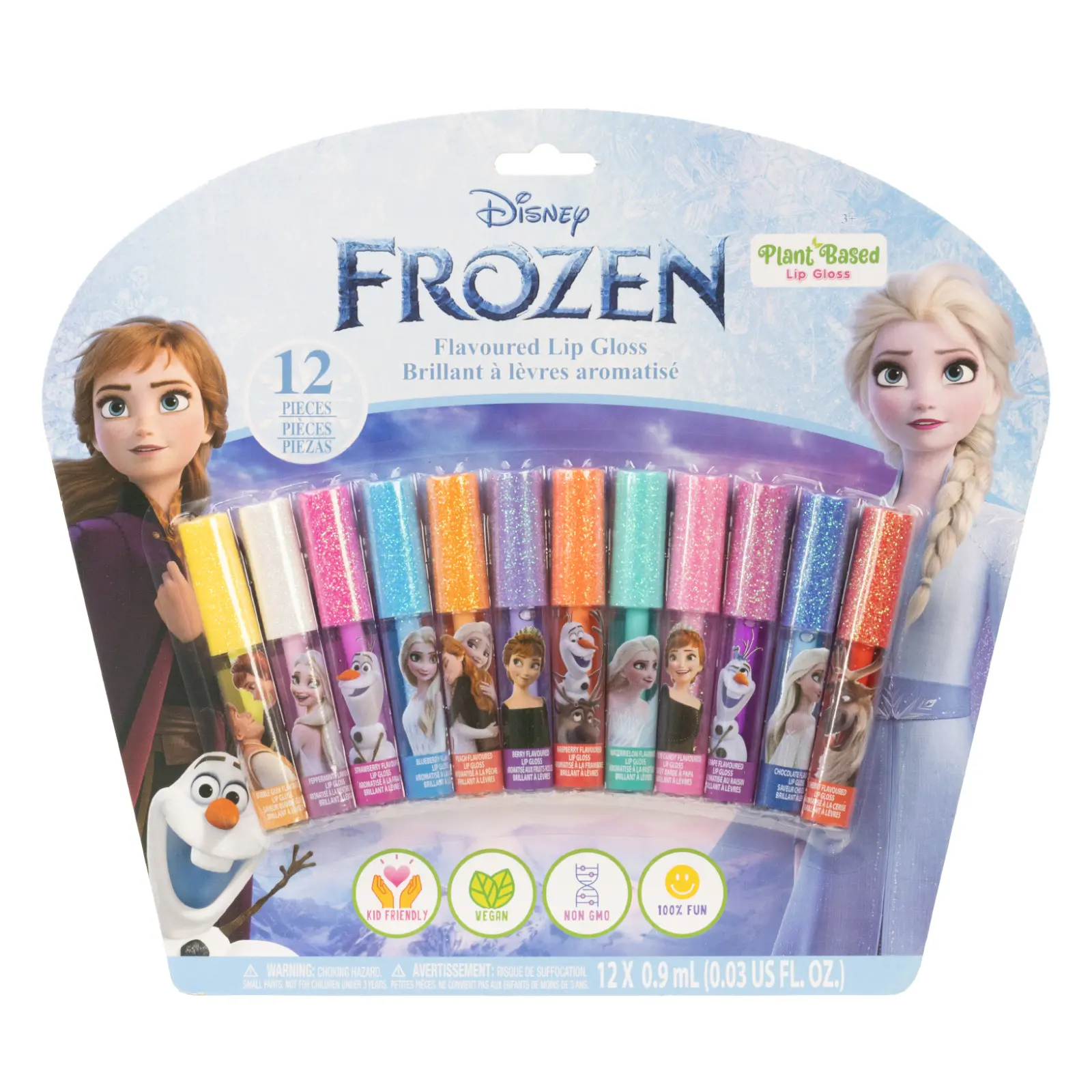 Disney Frozen 12 Piece Plant Based Lip Gloss, Girls Party Favors, First Makeup Set for Girl, Perfect for Parties, Sleepovers, and Birthday Gifts, Elsa and Anna, Ages 3+, by Townley Girl