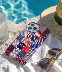 Red White and Blue American Flag Patchwork Phone Case, 4th of July USA iPhone 16 15 14 13 12 11 Pro Tough Case, Google Pixel,Samsung Galaxy