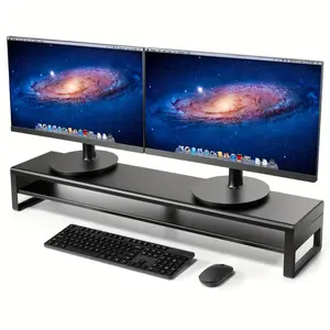 2024-NEW-Vaydeer 2 Tiers Dual Monitor Stand, Double Riser Support Computer Screen, Metal Desk Stand with Storage to Hold Laptop Computer PC Monitor Black (38.58x7.87x3.54 inches)