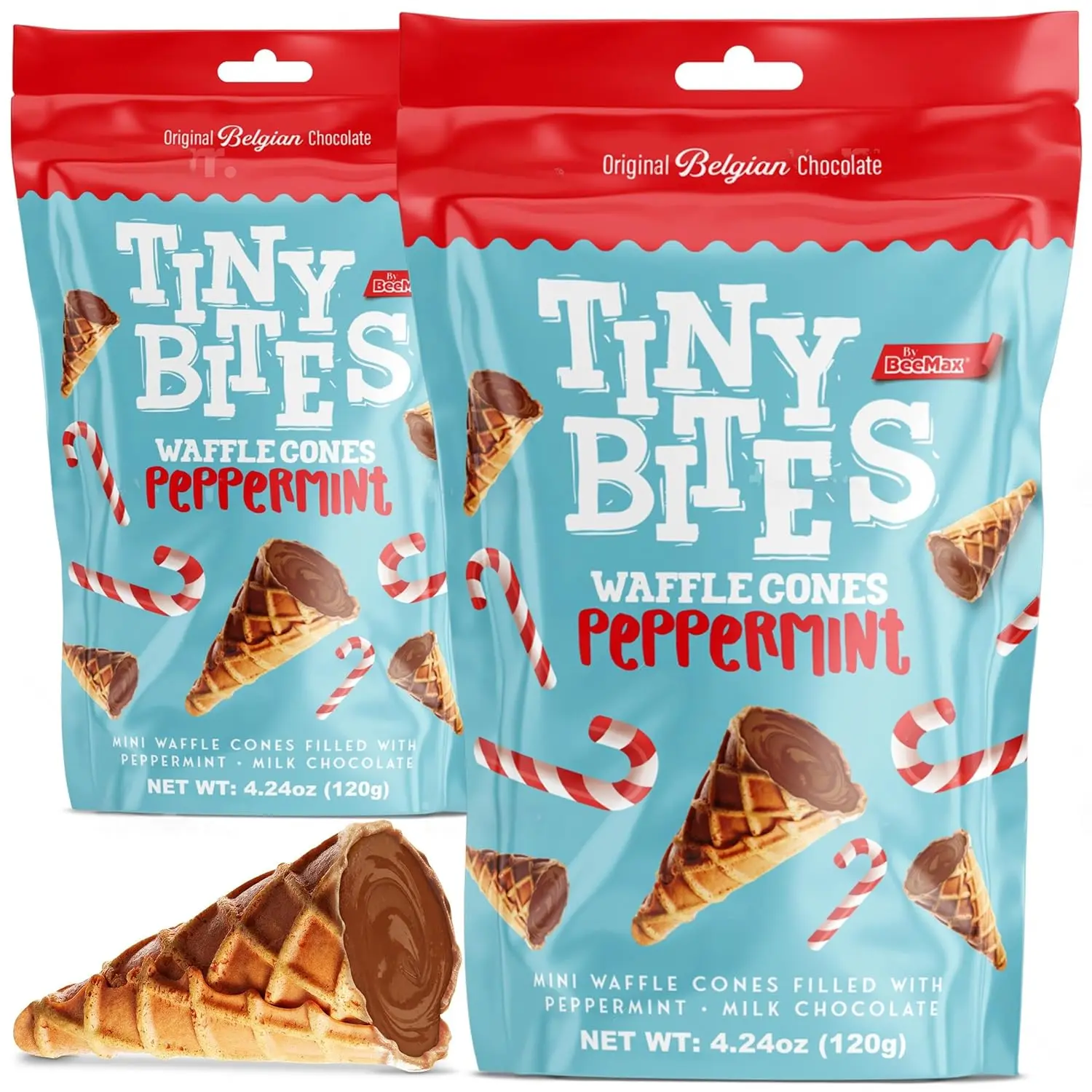 Tiny Bites Peppermint Chocolate Crunchy Waffle Cone Snack Low Sugar