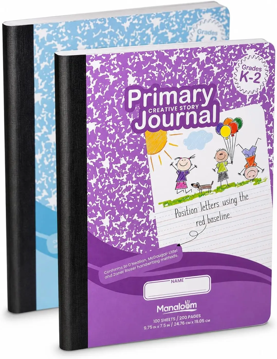 Manaloom Primary Journal Grades K 2,  Preschool, 1st Grade, Primary Composition Notebooks - 9.75″ x 7.50″ - Sturdy Covers - 100 Sheets - Assorted Colors