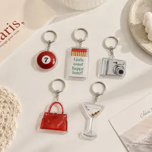 Coquette Aesthetic Acrylic Keychain Set, Martini Camera Matchbox Purse Keyring, Cute Girls Night Out Bag Charm Gift Accessory