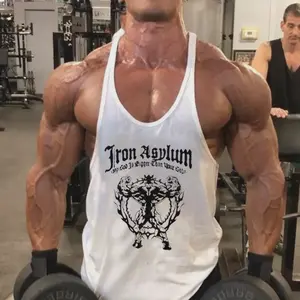 Men Tank Tops Sleeveless Y-Back Shirts Gym Stringer Bodybuilding Fitness T-Shirt