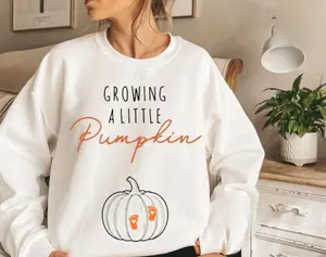 Growing A Little Pumpkin T-Shirt, Sweatshirt, Hoodie – Cute Fall Pregnancy Announcement Sweater With Baby Footprints & Pumpkin Graphic, Cozy Maternity Outfit For Expecting Moms