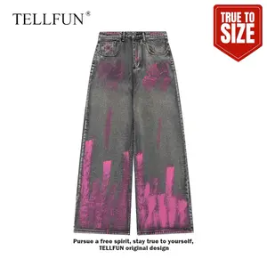 Baggy Graffiti Jeans for Men Y2K Streetwear Vintage Wide Leg Loose Fit Denim Pants Hip Hop Skater Carpenter Jeans bottom unisex