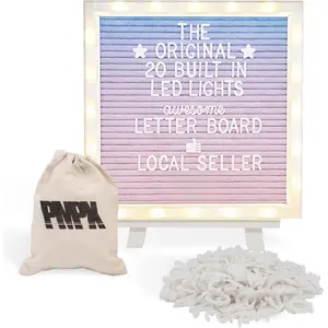 Letter Board THE  Gradient Felt Board with Stand, Built-in LED Lights 10x10 -Menu Board +  Frame, 340 Letters, Emojis + Cursive words,  Announcement, Weddings