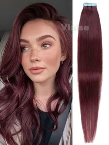 30g 4x0.8cm Straight Burgundy Tape-In Hair Extensions, Natural Real Hair, Adds Volume, 12-22 Inch, Blonde, Suitable for Daily Party Salon