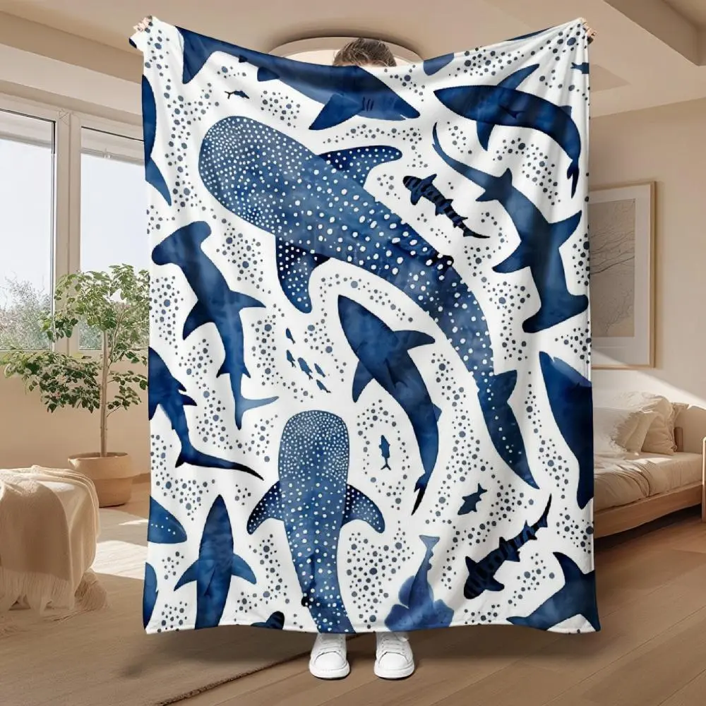 Ocean Whale Shark Aesthetic Cozy Blanket for Couch, Super Soft Warm Fluffy Throw for Bed, All Season Comfort for Adults Teens Kids