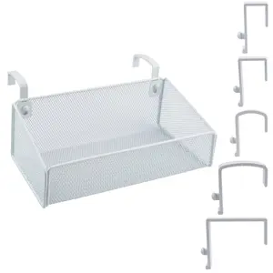 Bedside Shelf for Bed & Bunk Bed Storage Basket Office Cubical Wall Hanging Organizer - 5 Different Size Hooks - College Dorm Home Office Essentials for Phone,Book,Drink,Tissue