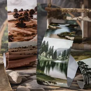 Large Size Paper Tape Roll/bag, Handmade Craft Material, Multi-Scene Decorative Stickers for Journals & Water Bottles, Scenic Theme