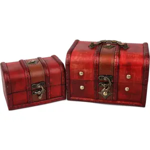2 count Antique  Wooden Box  Flower Small Metal Lock  Treasure Chest  Retro  Organizer Case Box (2 pcs)