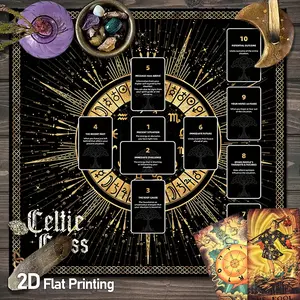 Celestial Tarot Altar Tablecloths Witchcraft Black and Golden Mystic Tarot Card Tablecloth for Board Games Witchcraft and Astrology Decoration Oracle Paper Mat Washable for Long-lasting Use Tarot Mat for Reading Cards Witchcraft
