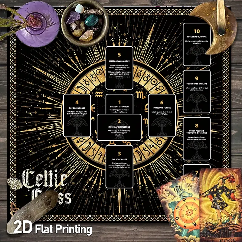 Celestial Tarot Altar Tablecloths Witchcraft Black and Golden Mystic Tarot Card Tablecloth for Board Games Witchcraft and Astrology Decoration Oracle Paper Mat Washable for Long-lasting Use Tarot Mat for Reading Cards Witchcraft Polyester