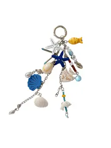 New Starfish Keychain, Ocean Style Multi-Charm, Fish-Shaped Beaded, Versatile Bag Charm, High-End Vacation Style, Ocean Series Ornaments
