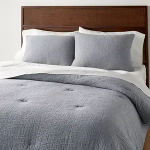 Full/Queen Gauze Stitch Pin Dot Duvet Cover Blue - Hearth & Hand with Magnolia
