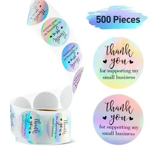 500pcs 1" Holographic Rainbow Thank You Stickers - Waterproof Self-Adhesive Seals for Small Business, Gift Decoration, Long-Lasting Water-Based Ink, No Fading Colorful Gratitude Labels