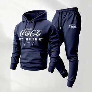 Men's Sun Cola Print Hoodie and Drawstring Sweatpants Set, Menswear, Casual Athletic Long Sleeve Hooded Jacket & Trousers for Fall & Winter, Men's Clothing for Daily Wear, Sportswear Indoor Outdoor, Tracksuit, Athleisure Summer Clothes