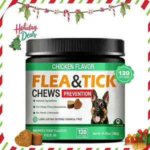 Flea &Tick Prevention Support Chews for Dogs - 120 chews,  Chicken Flavor with  Coconut Oil, Flaxseed  - Gentle Daily Chews for All Breeds and Ages，Flea & Tick Prevention Support