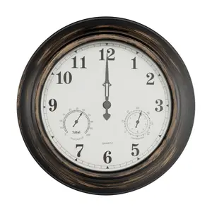 Pure Garden 18" Quartz Indoor Outdoor Wall Clock Thermometer