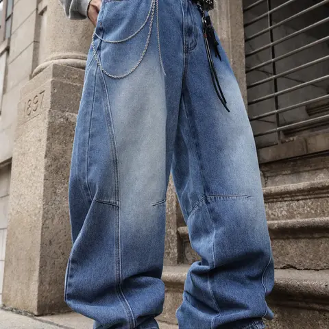Men's Vintage Washed Loose Fit High Quality, Menswear Pants, Long Y2K Street Style Streetwear Denim Jeans, Casual Natural Waist Zipper Fly, Perfect Gift for Boyfriend Husband, Pocket, Casual Denim Clothing