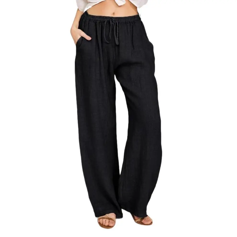 Women's High-Waist Wide-Leg Cotton-Linen Pants with Belt - Baggy Comfy Loose Fit Pants for Lady, Polypropylene-Infused Business Casual Bottoms, Comfy Pants