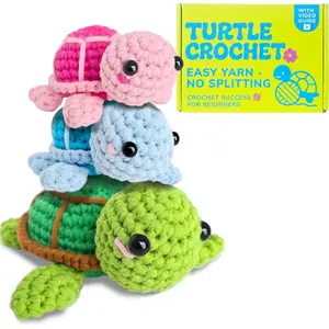 Turtle Crochet Kit for Beginners - DIY Amigurumi Animal Craft Kit with Full HD Video Tutorials & Easy No-Split Yarn - Complete Starter Set for Adults & Kids (Ages 13+)