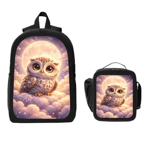 Cute Adorable Owl Backpack and Lunch Bag Set Bundle Large Capacity Backpack with Insulated Lunch Tote Lightweight Durable Multi Pocket Design Comfortable Shoulder Straps Travel Daily Use Organizer Stylish Matching Set Unisex