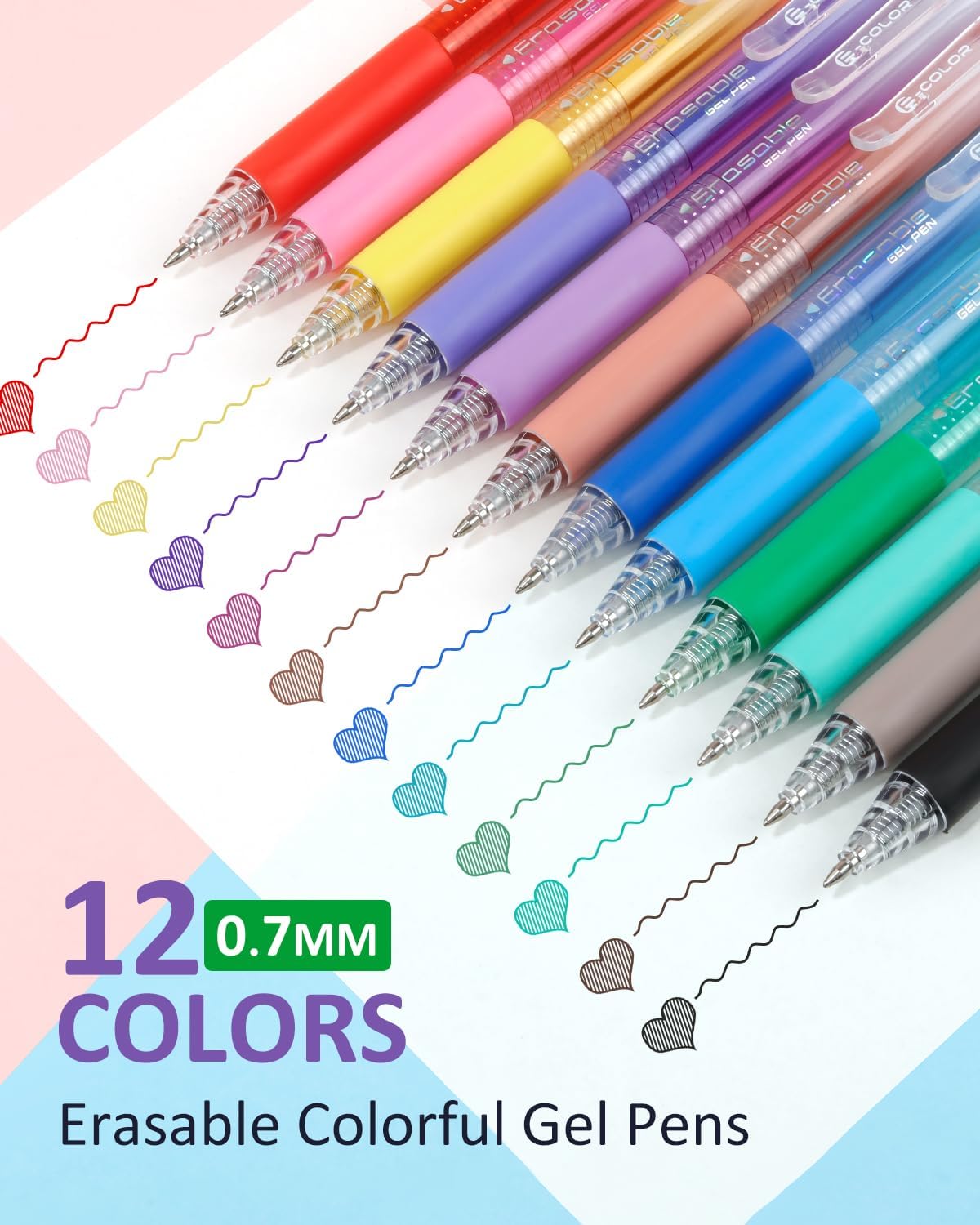 12colors Retractable Erasable Gel Pen Set - Back to School, Reusable Ink Pens for College & Elegant Students, Note Taking Tools, Reusable Pen, Class Reward Gift Idea, School Supplies