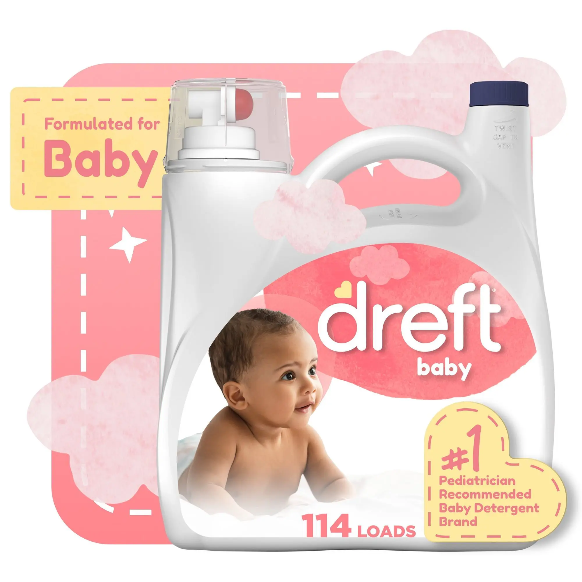 Dreft Laundry Detergent for Babies, Tackles of Common Baby Stains, 150 fl oz, 114 Loads