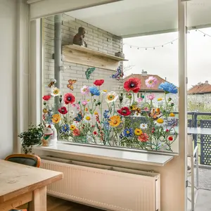 Spring Floral Butterfly Window Decorative Stickers, 30x90cm Static Adhesive Glass Decor, Natural Atmosphere Home Decoration DJ6130-ZY