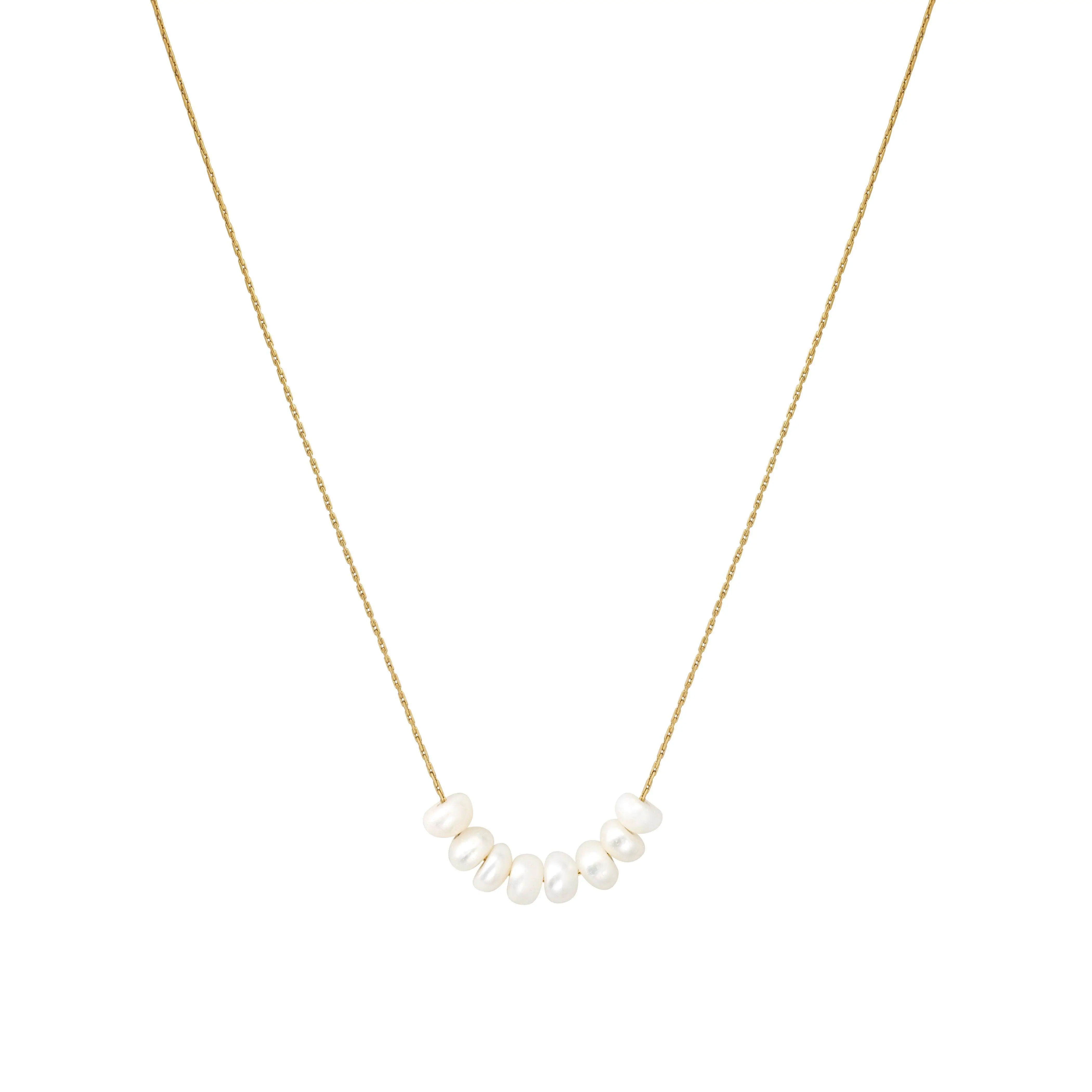 Saltwater Strand Necklace - Gold Plated Stainless Steel with Freshwater Pearl Beads - Dainty Luxe Design for Stackable Jewelry - String of Pearls Pearlnecklace Pearls Beaded Round Shell Pearl Tahitianpearl