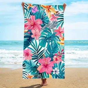 1 Pcs tropical flower pattern beach towel, quick-dry, strong wrap-around design, suitable for beach and pool use, beach