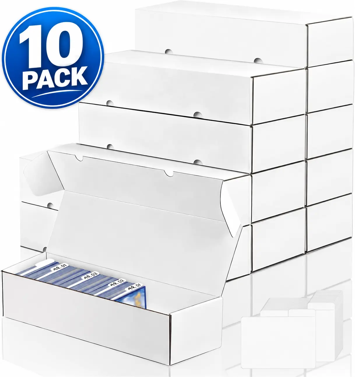 Trading Card Corrugated Cardboard Storage Boxes, 10-Pack 1100-Count White Home Organizer Bins, Corrugated Storage Boxes