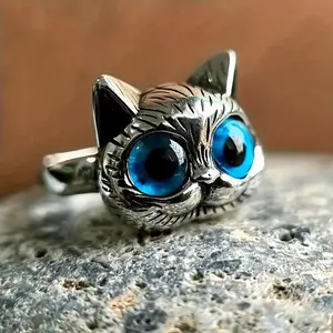Adjustable Retro Fashion Big Eyes Cat Ring for Men and Women - Cartoon, Playful, Googly Eyes Styles, Cartoon Rings, Playful Rings
