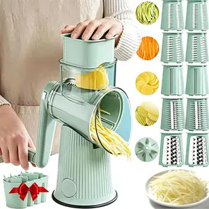 5-in-1 Rotary Cheese Grater for Home Cooks & Foodies, 10 Stainless Steel Blades, Strong Suction Base, Easy Clean & Storage, Great for Meals, Cheese & Veggies