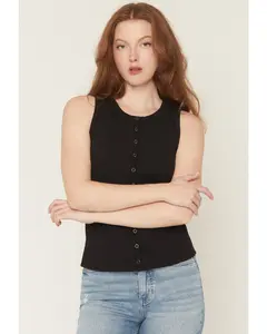 Solid Sleeveless Snap Rib Knit Tank Top
