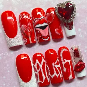 Muah Red & White Valentine's Day Nail Art Set with Heart and Lip Designs