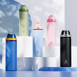 MEOKY 24/32/40oz Insulated Water Bottle, Hot Water Mug,2-in-1 Straw & Spout Lid, Leak-Proof, Non-Slip Base, BPA-Free,Perfect Gift for Travel, School, Office