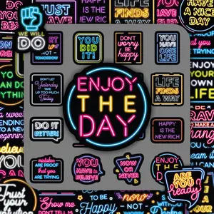 Neon Sign Decal Sticker, 100pcs/set Neon Sign Slogan Sticker, DIY Decorative Sticker for Scrapbooking & Journal Making, Stickers Kit