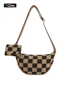 Checkered Pattern Crossbody Sling Bag urse for Women, Colorblock Shoulder Waist Bag with Small Coin Purse, Fanny Packs with Adjustable Strap  for Daily Shopping Travel for Weekend Vacation, Fashionable Shoulder Bag