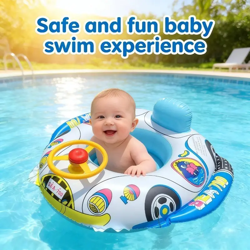 2026 New Baby Police Car Swimming Ring, Children Cartoon Steering Wheel Seat, Anti-Tip Safety Inflatable Float, Baby Water Toy, Inflatable Toddler Floaties, Pool Float, Fun Pool Floats, Blue, 6-36 Months, Inflatable Pool Floaters