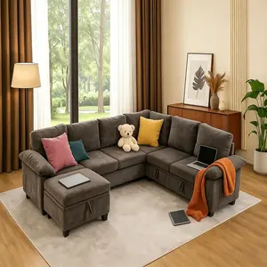 Modular L-Shaped Sectional Sofa with Reversible Ottoman, Dark Gray Chenille, Large Upholstered Couch for Living Room & Apartment