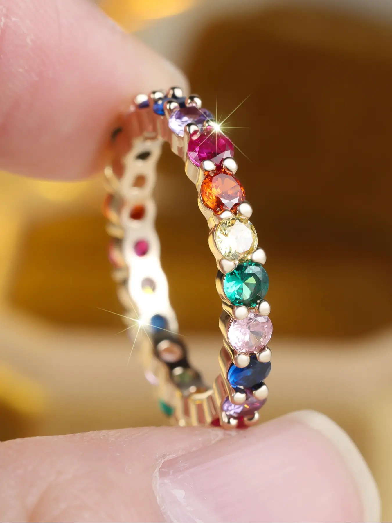 Women's Shiny Versatile Single Row Colorful Cubic Zirconia Rings, Trendy Jewelry Gift for Her Birthday Anniversary